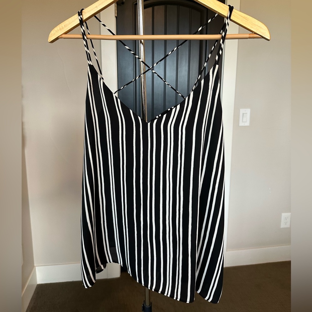 Black and White Stripped Cross Back Top